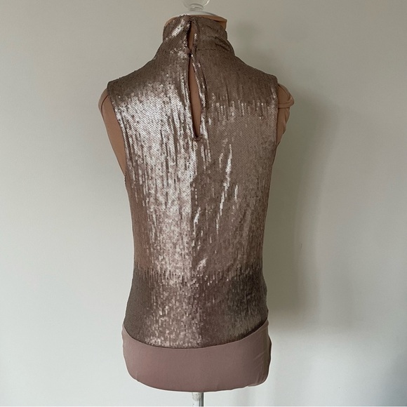 Anthropologie Floreat Sequin Mock Neck Gold Sleeveless Keyhole Bodysuit NWT Sz S - Picture 8 of 12